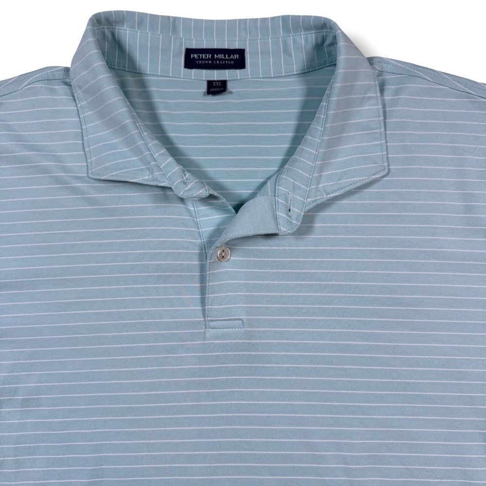 Peter Millar Polo Shirt Mens XXL Blue Striped Crown Crafted Performance Golf